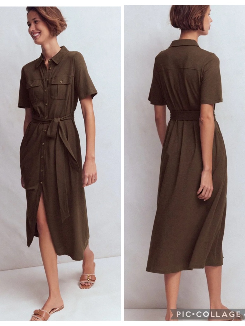 GUC Boden Mavis Midi Jersey Tie Waist Shirt Dress in Bitter Chocolate